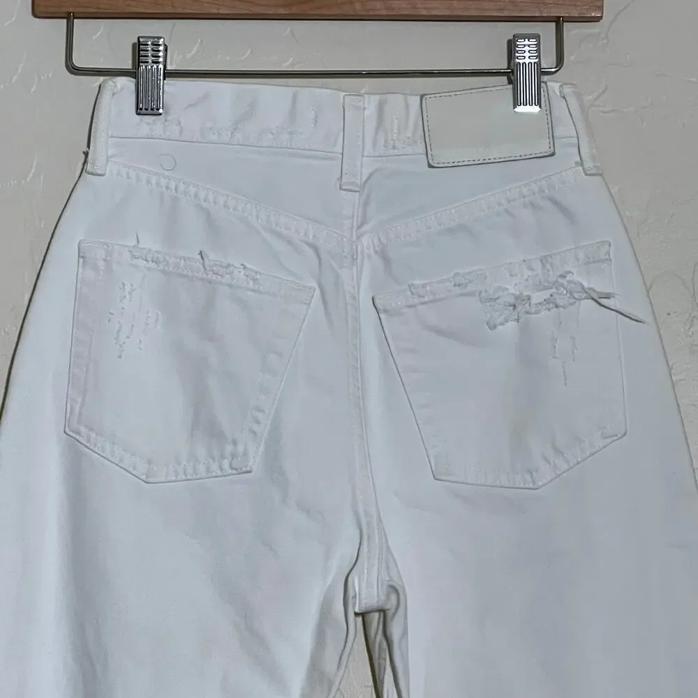 Moussy Vintage High Rise Straight Leg Distressed Jeans Cream Womens Size 24 - Picture 5 of 9